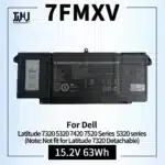 7FMXV 63Wh 4-Cell Laptop Batterie pour Dell Latitude 5320 7320 7420 7520 Latitude 5320 2-in-1/7320 2-in-1/7420 2-in-1 P133G P134G P135G 9JM71 4M1JN 1PP63 727CG HDGJ8 MHR4G TN2GY
